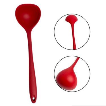 Imagem de Colher Concha De Silicone 28cm Cor Vermelho Resistente Moderno Pratico