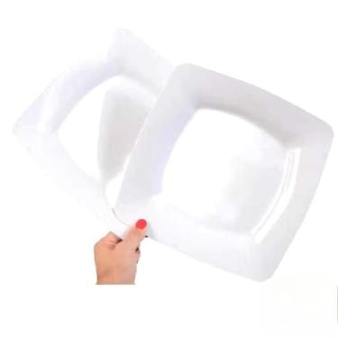 Imagem de Pratos Quadrados Refeição BRANCO(Plástico) Jantar/Almoço(10)