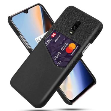 Imagem de Capa para Oneplus 6t,Tela e tampa de couro PU,Antideslizante,360°cobertura completa à prova de choque com 1 slot de cartão atrás,Prevenção de queda-Black