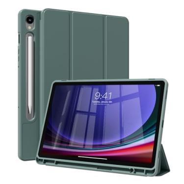 Imagem de KVTVOU Capa para Samsung Galaxy Tab S9 (11 polegadas, 2023) com suporte para S Pen, capa protetora inteligente fina com três dobras e capa traseira de TPU macio, suporta carregamento S Pen e despertar