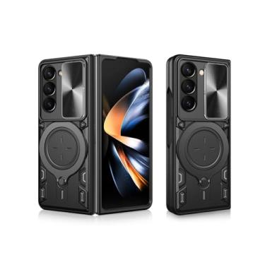 Imagem de SKPY Capa magnética compatível com Samsung Galaxy Z Fold 7 com suporte de anel, capa protetora resistente à prova de choque de grau militar para Z Fold 7 para mulheres e homens, preta
