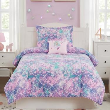 Imagem de Kaleido Space Jogo de cama solteiro com 3 peças, sereia que brilha no escuro, GG, com 1 edredom, 1 travesseiro decorativo e 1 fronha
