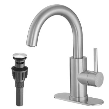 Imagem de VOTON Torneira de pia de bar, torneira rotativa de cozinha de banheiro 360°, torneiras de banheiro de níquel escovado com orifício único modernas pequenas mini cozinha banheiro utilidade vaidade