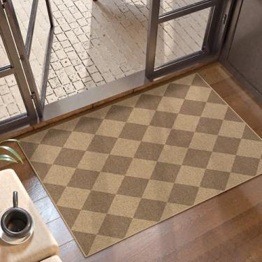 Imagem de Lahome Tapete quadriculado de juta fácil, tapete de entrada 5 x 7 cm, tapete de porta da frente para ambientes internos e externos, neutro, antiderrapante, antiderrapante, lavável, para hall de
