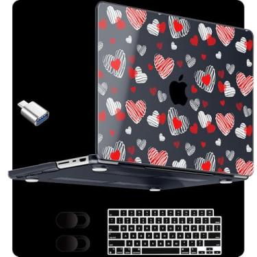 Imagem de MEEgoodo Capa transparente para MacBook Pro 35.6 cm 2024 2023 2021, capa transparente para modelos A3112/A3401/A3185/A2918/A2992/A2779/A2442 M3 M2 M1 Pro/Max, corações vermelhos e brancos