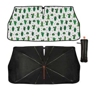 Imagem de Guarda-sol de para-brisa de carro - guarda-sol de cacto para janela frontal de carro, bloqueiam raios UV guarda-chuva dobrável para viseira de sol mantém o veículo fresco para a maioria dos veículos