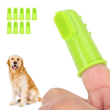 Imagem de Esbreia de dentes de dedo de cão 10pcs, escova de dentes de dedo macio de silicone, ferramenta de limpeza de dentes verdes para cães de gatos cães