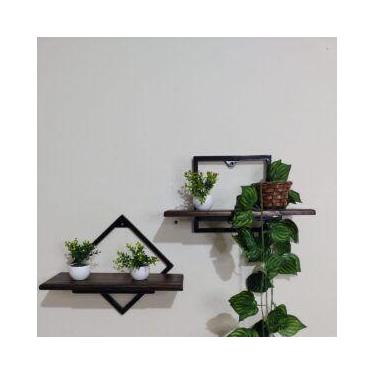 Imagem de Suporte 2 Nichos Industrial De Parede Ferro E Madeira - Loja Béle