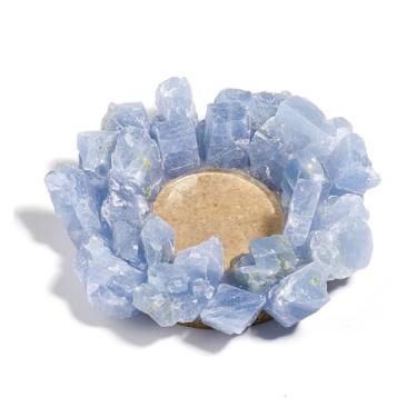 Imagem de Castiçal de cristal de quartzo rosa natural para vela de chá ornamentos de castiçal de casamento europeu, sala de estar, decoração moderna e macia (calcita azul (9 cm sem vela))