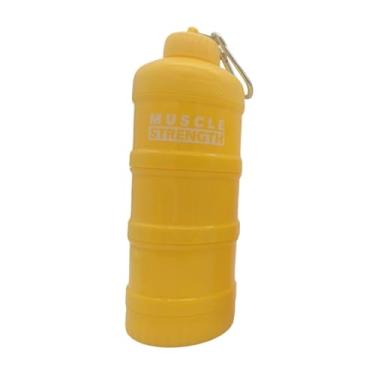 Imagem de ＫＬＫＣＭＳ Recipiente de proteína em pó para viagem, recipiente de proteína em pó para viagem, empilhável com mosquetões para academia, Amarelo