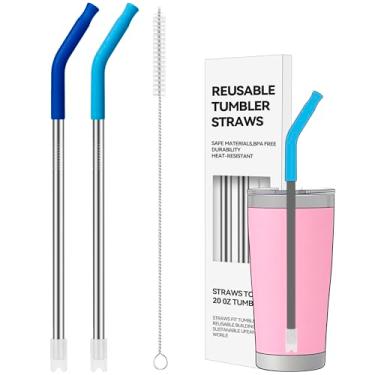 Imagem de Soledea Canudos de metal reutilizáveis, pacote com 2 canudos de aço inoxidável com ponta de silicone para copo de 590 ml, canudo de substituição longo para YETI, STANLEY, US Acrylio, BJPKPK, Simple