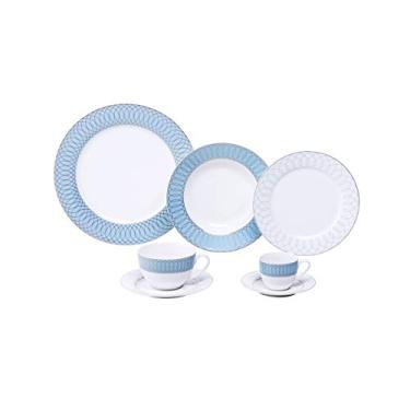 Imagem de Aparelho De Jantar 42pc De Porcelana New Bone Maldives Mail Box Lyor Branco E Azul Único