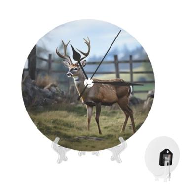 Imagem de GlbnSHeric Relógio de parede silencioso, sem tique-taque, relógio de parede de 25 cm, veado, animal, relógio analógico para banheiro, decorativo, redondo, moderno, decoração de parede, relógio para