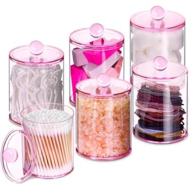 Imagem de XIPENGKEJI Pacote com 6 suportes Qtip, conjunto de potes de boticário de boticário, conjunto de potes de banheiro com tampas para cotonetes, bolas, almofadas, palhetas de fio dental, recipientes de