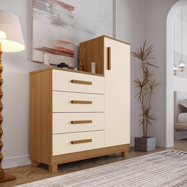 Imagem de Comoda Off White Quarto Casal Sapateira Grande Com 4 Gavetas Reforçadas Versátil Bege