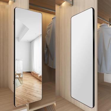 Imagem de Espelho De Guarda-roupa Espelho Deslizante Interior Invisível Espelho De Corpo Inteiro Espelho De Encaixe Giratório Embutido Trilho Deslizante Espelho De Vestir Telescópico Dob, Nero, 100 * 35