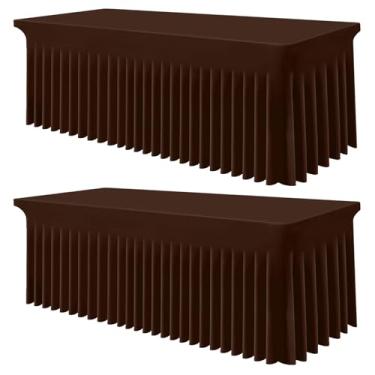 Imagem de Smiry Toalha de mesa de elastano pacote com 2, toalha de mesa elástica elástica para mesas retangulares de 2,8 m, saia de mesa lavável à prova d'água para casamentos, banquetes e festas (café, 226 cm