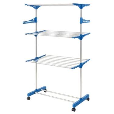 Imagem de Varal de Chão Organizador Retrátil Dobrável 3 Andares Compacto e Rodinhas para Roupas Íntimas Ideal para Apartamento Premium