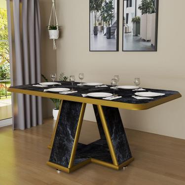 Imagem de Mesa De Jantar 6 Lugares Retangular Moderna Tampo De MDF Estampa De Mármore