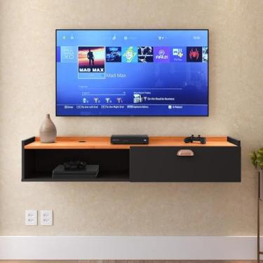 Imagem de Rack Home Classic 0,90 para Sala de Estar - Suporte para TV e Decoração Moderna, Sala, Quarto - Loja Inova BR (Preto/Cinam.)