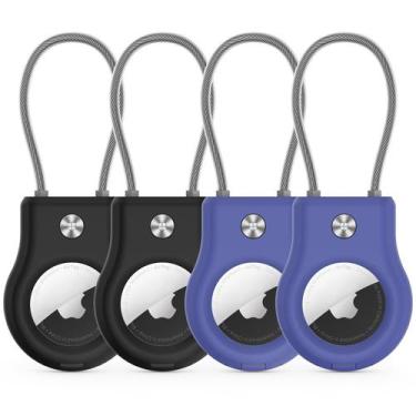 Imagem de Porta-chaves AirTag, pacote com 4 caixas Airtag Lock, preto e azul - m