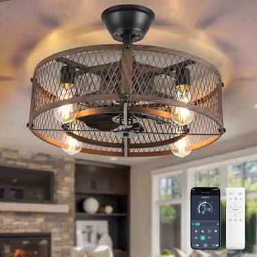 Imagem de Depuley Ventilador de teto externo com luz: Ventiladores de teto com gaiola de 50 cm com controle remoto de aplicativo para pátio cozinha quarto - lustre de fazenda luminária de montagem embutida
