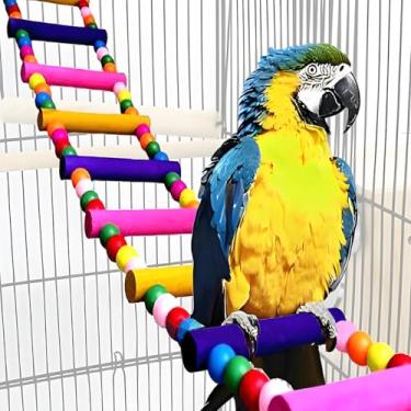 Imagem de Brinquedos de pássaros para papagaios, ponte de papagaio, brinquedos de balanço e escadas para araras, cinzas africanas, periquitos, calopsitas e periquitos - Escada de madeira para pássaros e