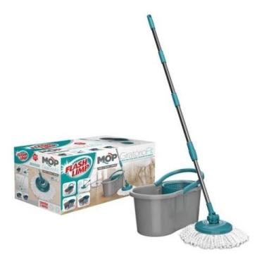 Imagem de Mop Giratório Balde Fit Cabo Inox Flash Limp Centrifugador Verde Musgo