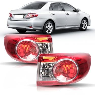 Imagem de Conjunto de luzes traseiras externas do lado do passageiro do motorista compatível com Toyota Corolla 2011 2012 2013 par de lâmpadas de freio traseiro, 2 peças, vermelho