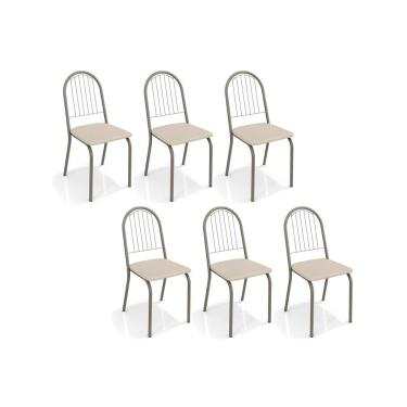 Imagem de Cadeira Sala de Jantar Noruega 2C077NK Aço Kit 6 Un Niquel/Corano Bege - Kappesberg