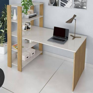 Imagem de Mesa Escrivaninha Match Com 3 Prateleiras Artely Off White Carvalho