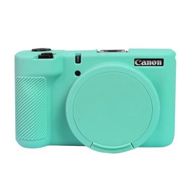 Imagem de EASY HOOD Capa V1, capa de silicone para câmera com capa de lente removível, protetor macio leve para câmera digital Canon PowerShot V1 - azul Tiffany