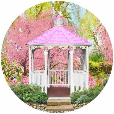 Imagem de Painel de Tecido Sublimado Redondo Jardim Encantado Coreto Rosa C/ Ela