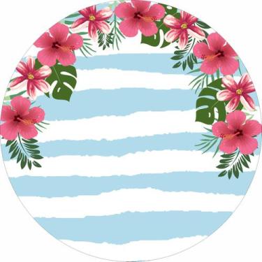 Imagem de Painel de Lona Redondo Tropical Listras Azuis - Fabrika De Festa, 190x