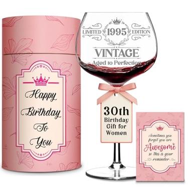 Imagem de Taça de vinho vintage gravada - presentes de aniversário de 30 anos para ela, presente feminino de 30 anos, taça de vinho para 30 mulheres, presente de trinta anos, ideias de presentes de aniversário