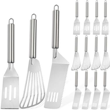 Imagem de Covzoe Conjunto de 12 espátulas de metal, espátulas de aço inoxidável com alça confortável, espátula de cozinha pequena para servir virar, girar, mini espátula de servir para bolo de pizza