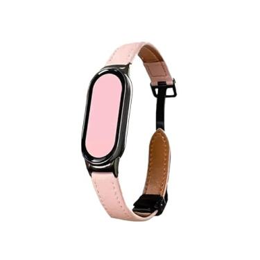 Imagem de Pulseira para Xiaomi Mi Band 10, 9 e 8, pulseira de substituição em couro legítimo, correia magnética ajustável, acessórios para Xiaomi (Rosa, Mi Band 8)
