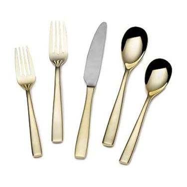 Imagem de Mikasa Delano Conjunto de talheres de aço inoxidável banhado a ouro, 20 peças, serviço para 4