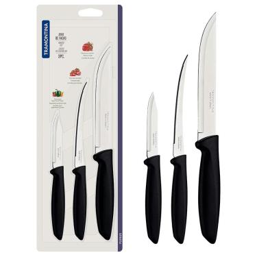 Imagem de Conjunto de Facas Tramontina Plenus em Aço Inox - Preto - 3 Peças