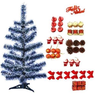 Imagem de Árvore De Natal Nevada 60cm 50 Galhos Com 43 Itens Enfeites Decorada -