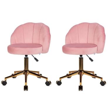 Imagem de Cadeira Petala Anm9700s Anima Office Revestida Em Veludo Rosê Base Rodízio Dourado