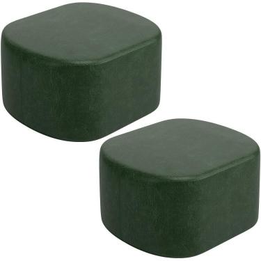 Imagem de Kit 2 Puffs Decorativos Orgânico Para Living Quarto 70cm Doha W01 Couríssimo Verde Musgo - Lyam Decor