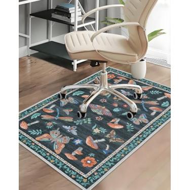 Imagem de CAREMEE Tapete de cadeira de escritório para piso de madeira, cogumelo, 122 x 152 cm, tapete de cadeira de computador para cadeiras de rodinhas, tapete antiderrapante para jogos, tapete protetor