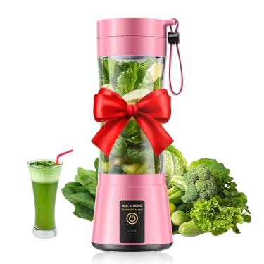 Imagem de Liquidificador portátil sem fio de tamanho pessoal – Liquidificador recarregável por USB para smoothies e batidos, 6 lâminas com copo de suco livre de BPA de 380 ml, espremido na hora para piquenique
