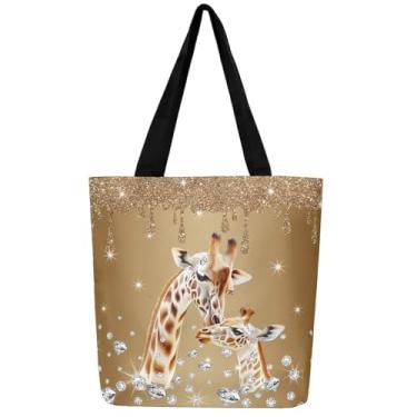 Imagem de Sacola de lona com tema de animais, bolsa de ombro estética com lantejoulas de diamante para compras e academia, Marrom 4, 50x40