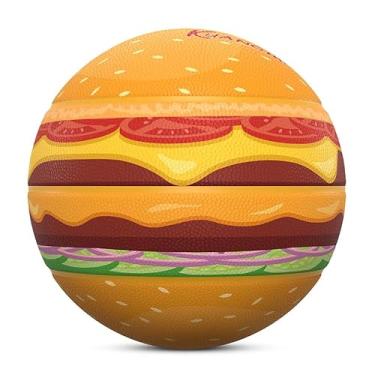 Imagem de Kuangmi Bola de basquete com tema alimentar, tamanho oficial 7 (75,7 cm), bola de rua divertida e inovadora, para uso interno e externo, hambúrguer
