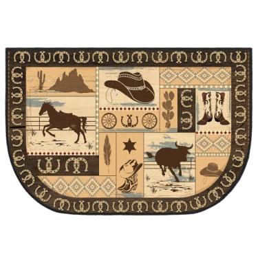 Imagem de Demissle Tapete de lareira para lareira Cabine sudoeste à prova de fogo resistente ao fogo para fogão a lenha piso para cozinha interna e externa (rodeio ocidental, 61 x 91 cm)