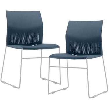 Imagem de Kit 02 Cadeiras Empilhável Fixa Link F02 Base Aço Cinza Azul - Lyam Decor