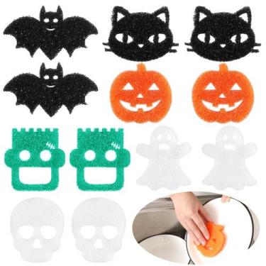Imagem de Esponjas de limpeza Umigy Halloween 12 peças Ghost Bat Pumpkin Cat