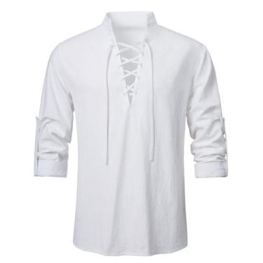 Imagem de Camisa AIFARLD masculina de manga comprida retrô medieval viking